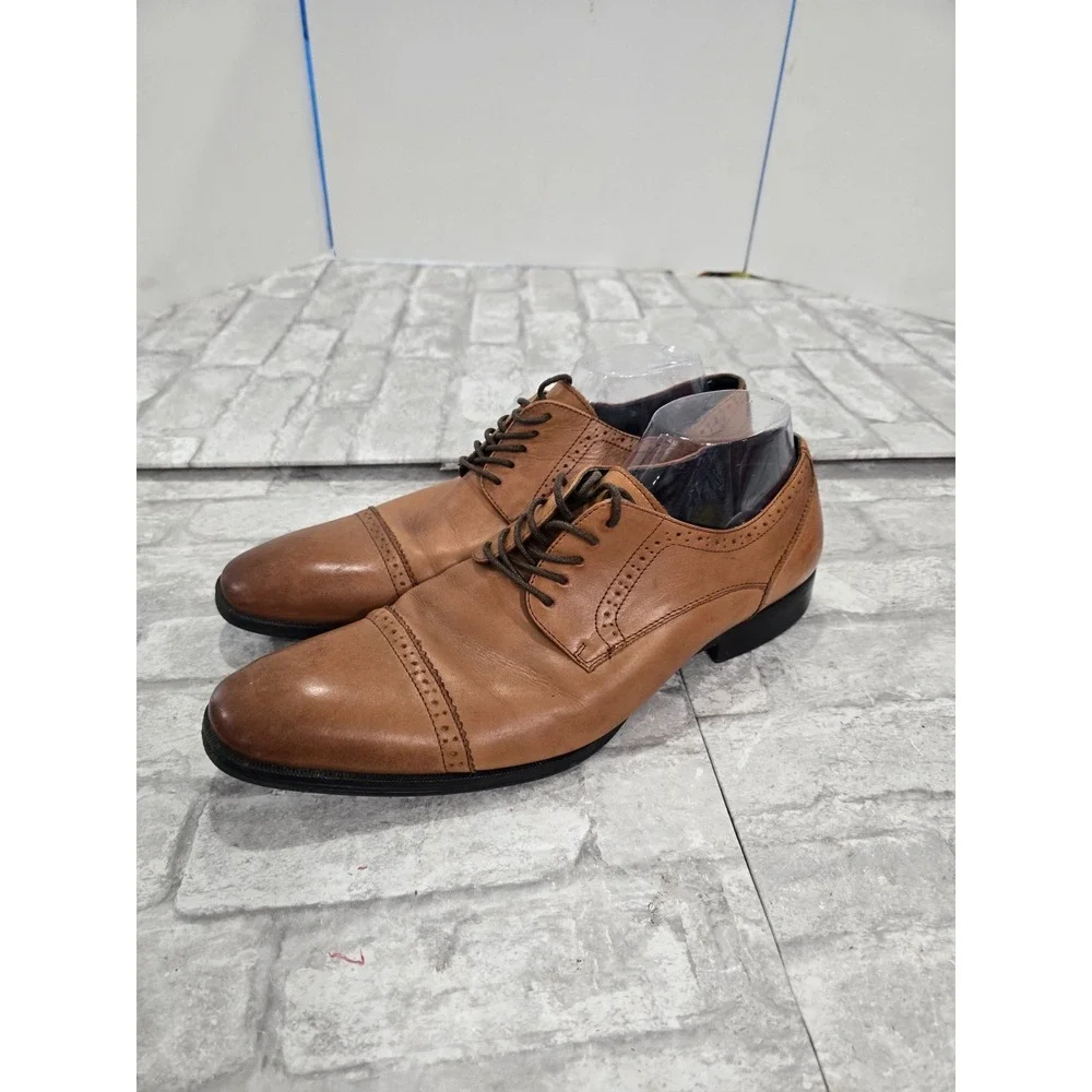 Alfani Platinum‎ Men's Leather Dress Shoes Size 11 M Dark Tan Denver Almond Toe